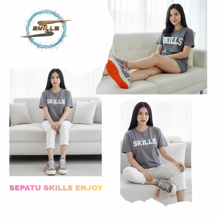 Skills Barqun Enjoy - Classic Low Black White Sepatu Sneakers Casual Pria Wanita Original Shoes Snek