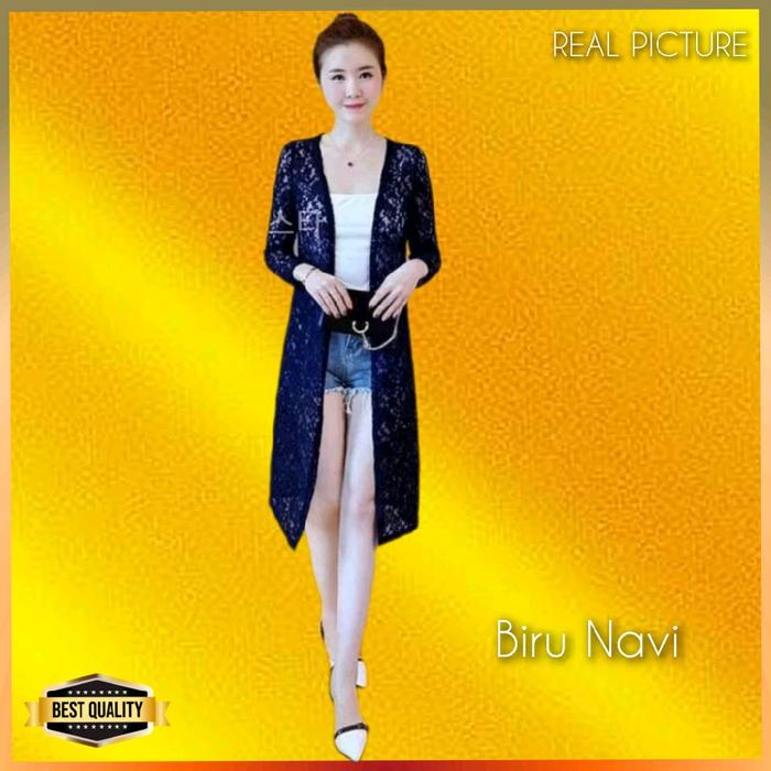 Cardigan Wanita Panjang TM043 Brukat Biru Navi
