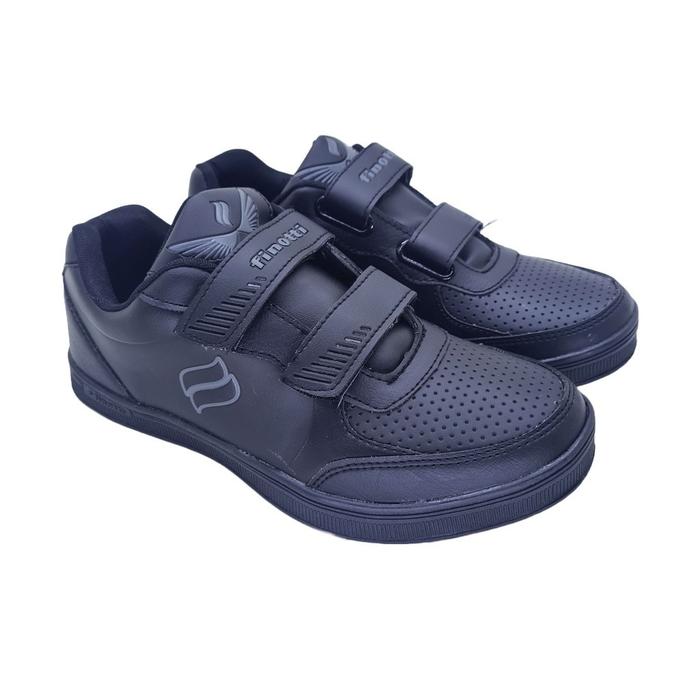 FINOTTI SATURNUS 03 REMAJA / SEPATU SEKOLAH PEREKAT PRIA WANITA / Sneakers Kekinian Hitam Polos