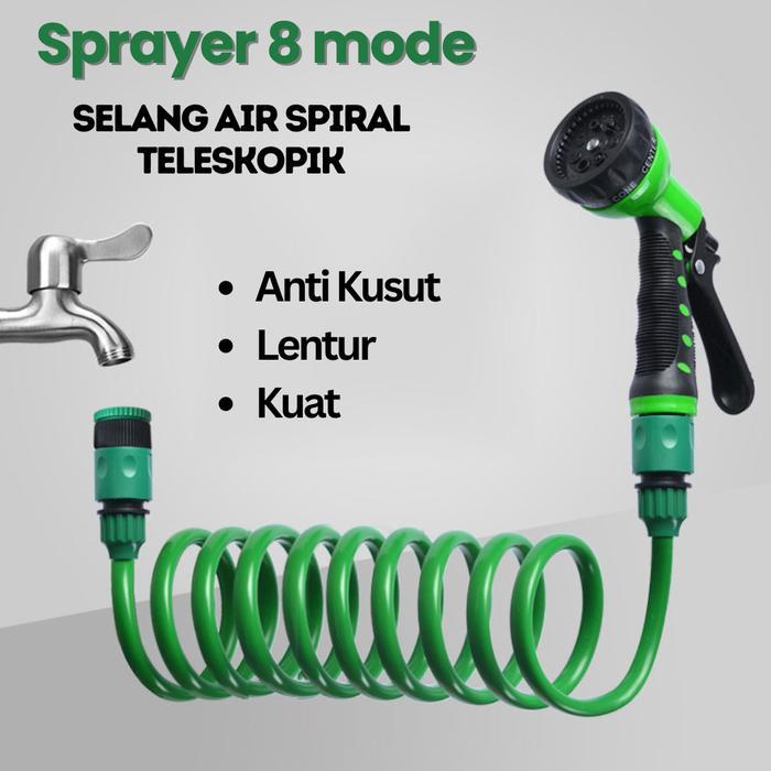 Selang Air Taman Spiral 10 Meter Selang Sprayer Tanaman Selang Semprot Kebun Cuci Mobil Kendaraan Po