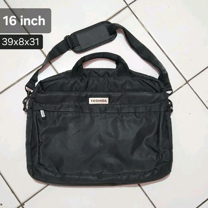 Preloved TOSHIBA Tas Kerja//Kantor Messenger Laptop 16inch Busa Tebal Nylon Hitam 39x31