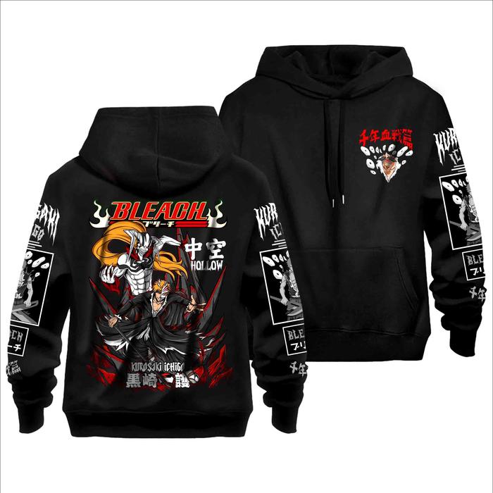 AMUBA - Hoodie Anime BLEACH BANGKAI ICHIGO KUROSAKI X HOLLOW  - T shirt Kaos Bleach Zungetsu