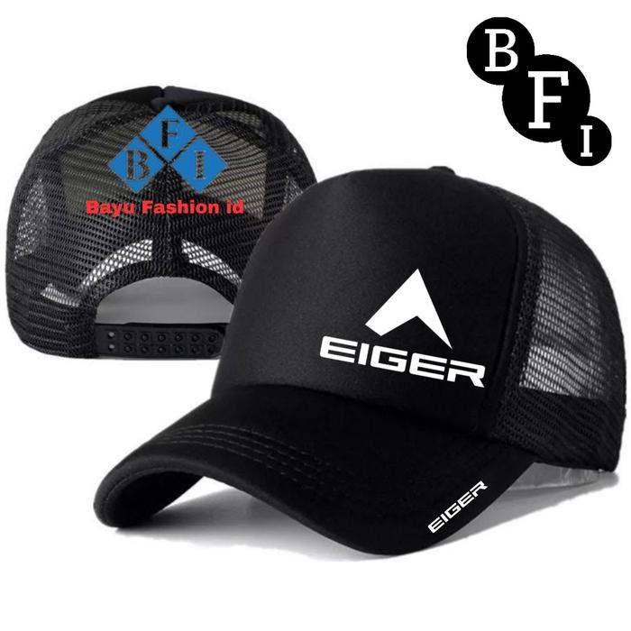 Topi Trucker Jaring Pria Wanita Dewasa Logo Eiger Terlaris Hitam