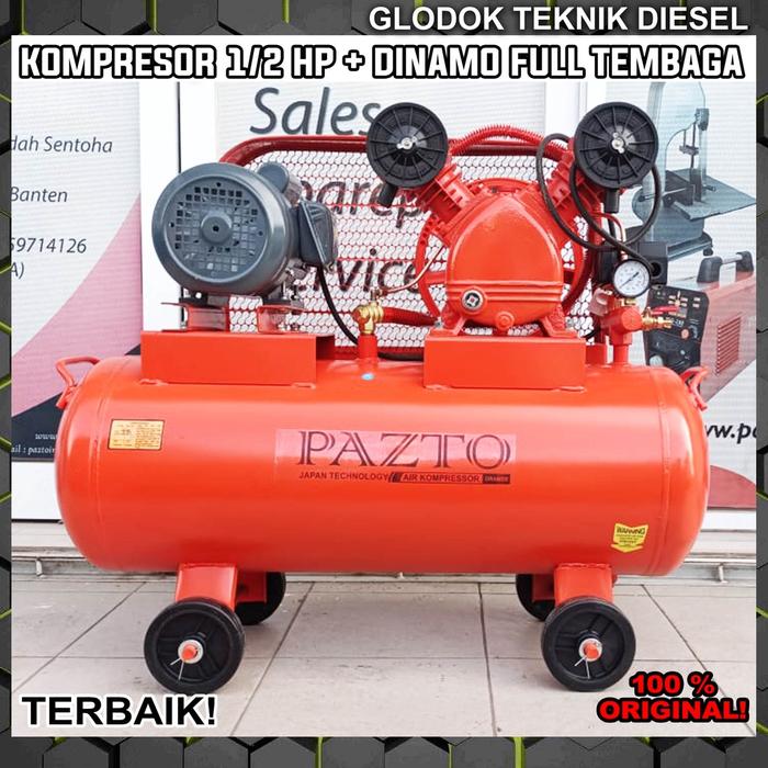 PAZTO Kompresor Angin 1/2 HP + Dinamo Full Tembaga 0.5 HP Compressor