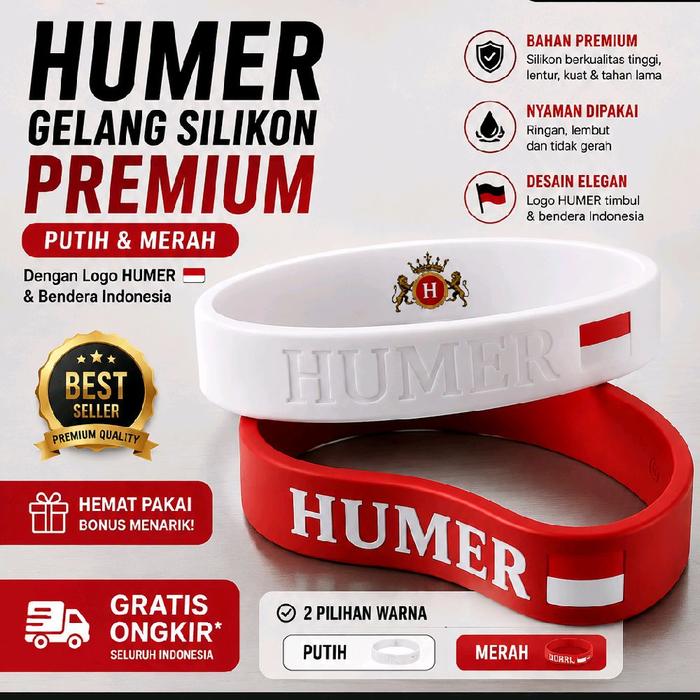 HUMER Gelang Silikon Premium Putih & Merah Bahan Premium Nyaman Dipakai Desain Elegan Logo HUMER & B