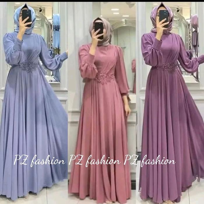 Gaun pesta Wanita seruty babydoll mewah full puring mute Payet mutiara Dress Kondangan Formal Maxi