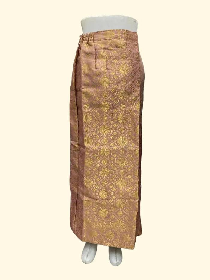 Rok Batik Wanita Model Span Warna Mocca Gold Bahan Kain Songket Bordir - Panjang, Hitam Formal Karet