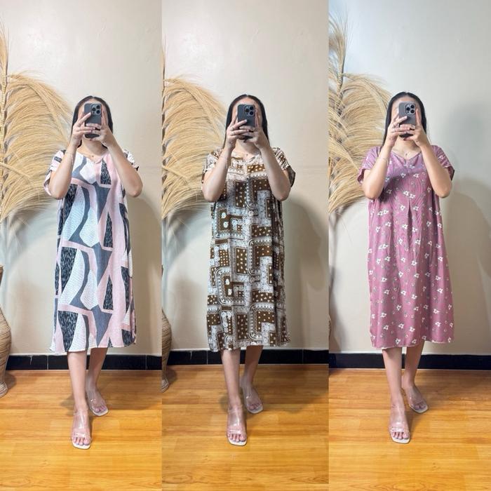 Rerestore Collection Dress Panjang Selutut Busui Motif Kekinian Wanita Casual Baju Gaun Simple Midi