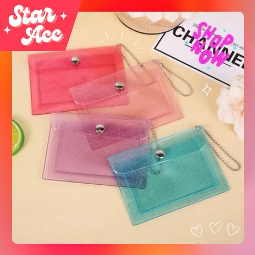 ACC - Dompet Kartu Transparan PVC Mika Tebal Gantungan Tas Card Holder Aesthetic Glitter untuk Wanit