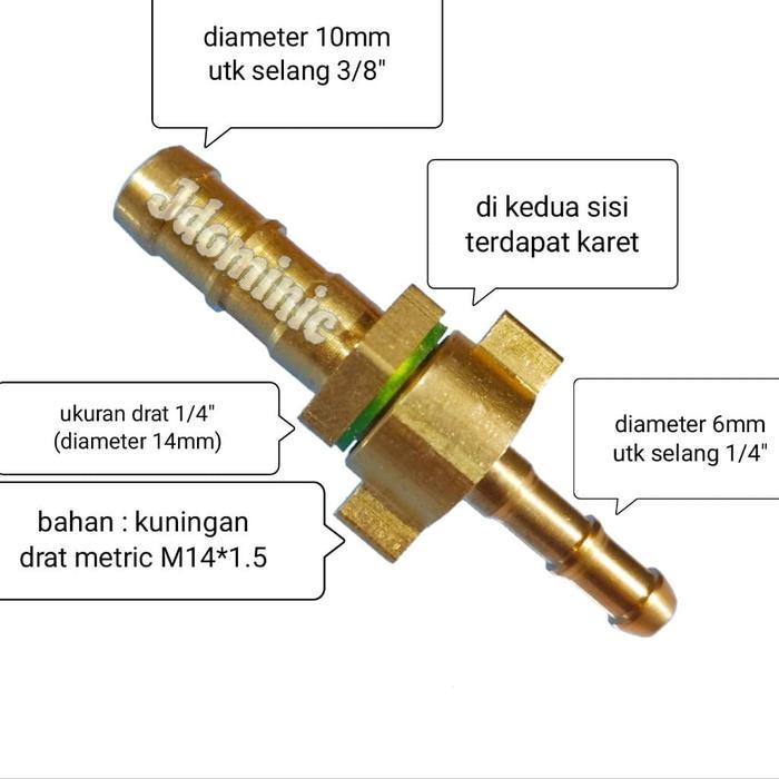 sambungan selang 3/8" ke selang 1/4" diameter lubang selang 10mm - 6mm