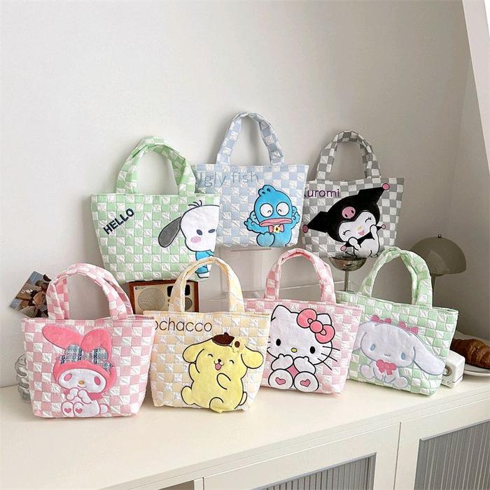 Tas Totebag tas Bahu Tas Jinjing Kuromi Ugly fish, Melody, Cinamoroll Handbag