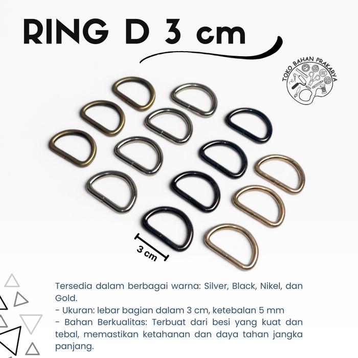 Ring D 3 cm Tebal ATG Bakar Silver Black Nikel BN Dan Gold/ Aksesoris Pengait Tas/ Ring D Besi Ukura