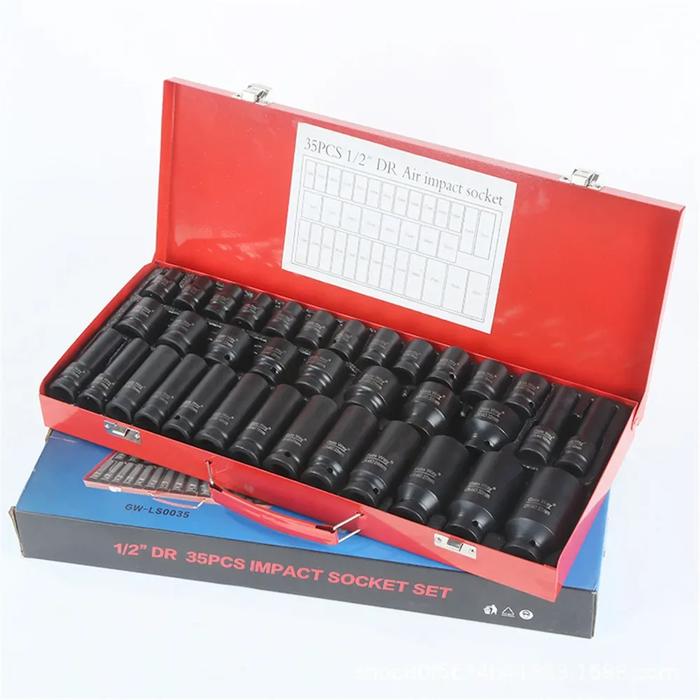 1/2Inch Pneumatic Sleeve Socket Set 35PCS Chrome Vanadium Steel Thickened Auto Repair Combination To
