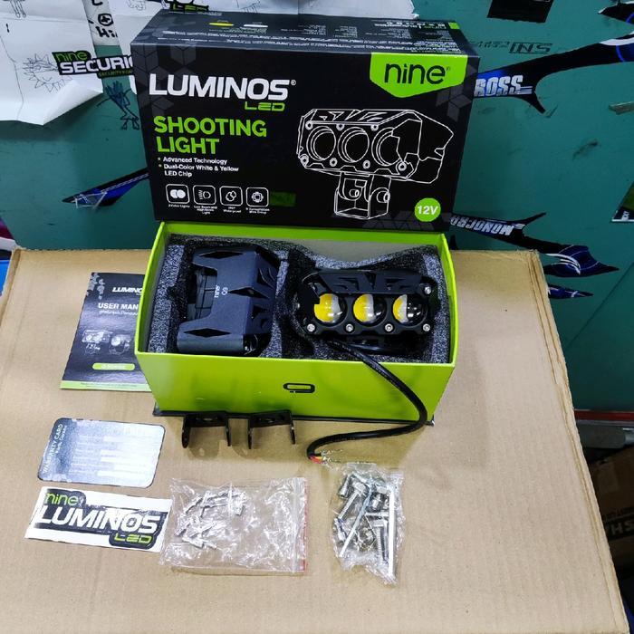 Lampu Q9 Tembak 3 Mata Nine Luminos  Putih Kuning 1 kotak Isi 2 PCS