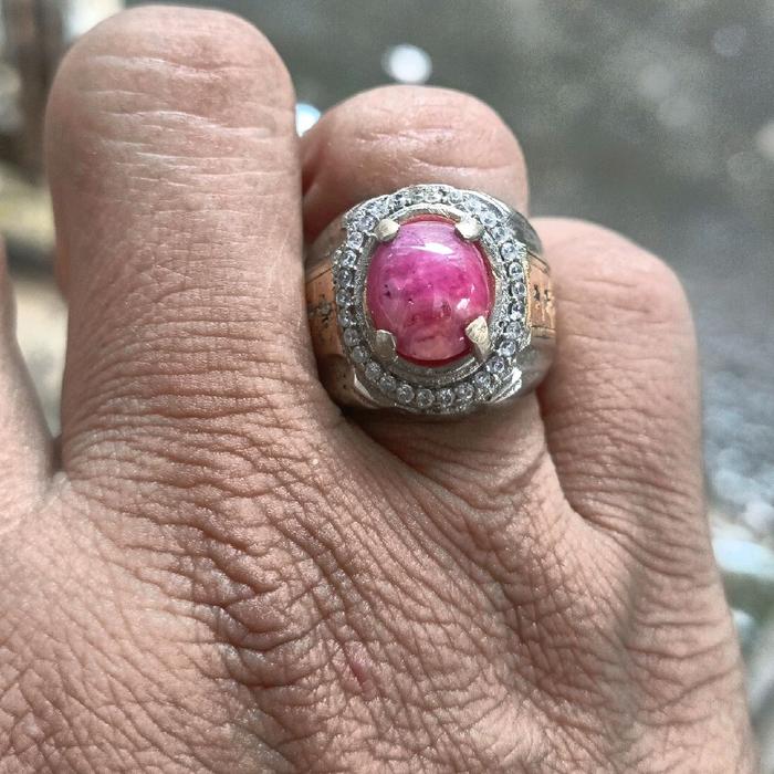 Batu Ruby Burma Asli Batu Natural HC Size Jari No 7 Rings Titanium Cincin Pria Wanita