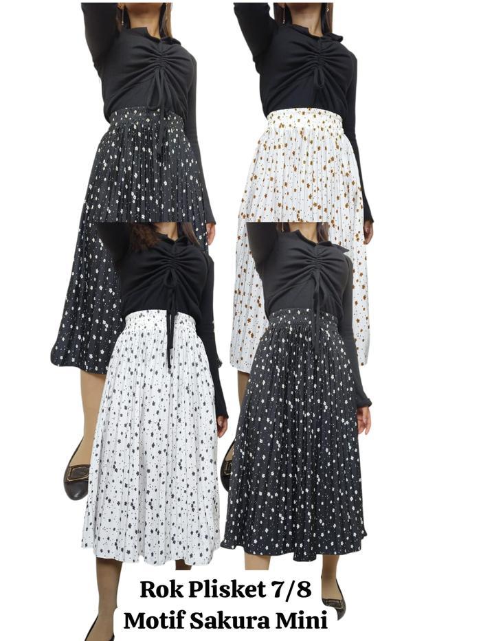 Rok Plisket 7/8 Motif Sakura Mini