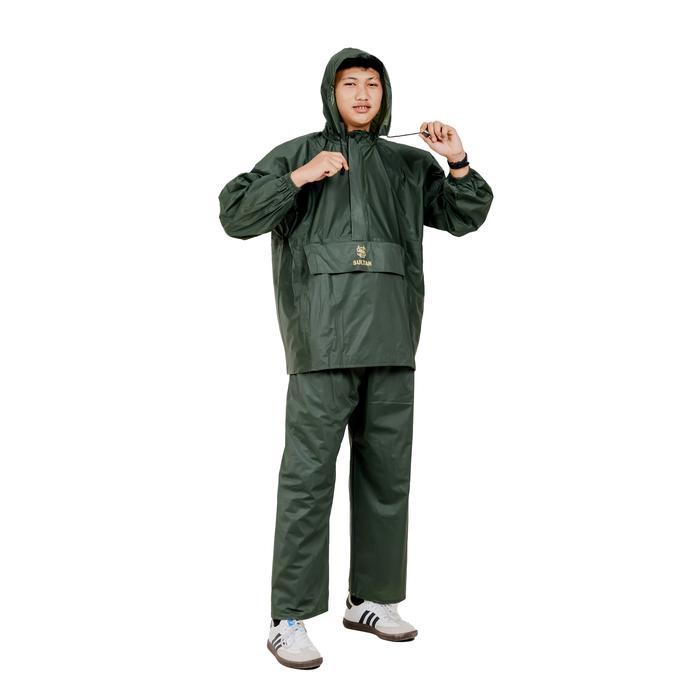KOMPLIT SULTAN Jas Hujan Model Kanguru Dewasa ARMY Jaket dan Celana Pria Wanita Bahan PVC Super Anti