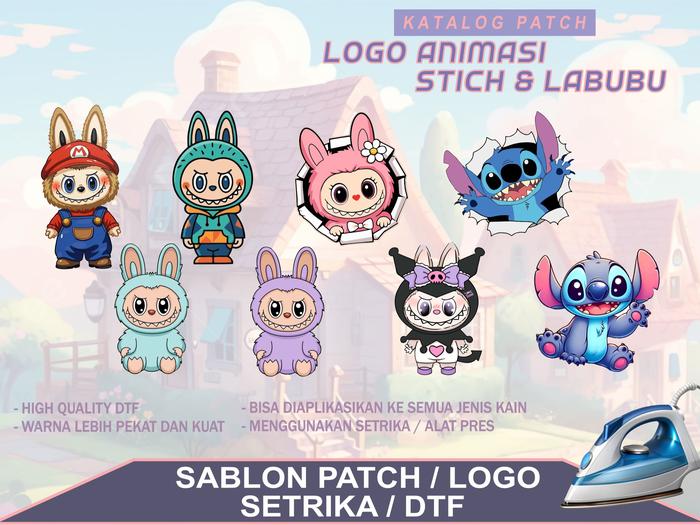 dtf sablon setrika labubu / sticker labubu / sticker stitch sablon logo setrika / dtf satuan