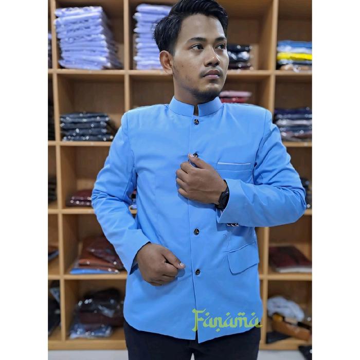 Fanamaa - Jasko Polos Jasko Mandarin Jasko Shanghai Jas Koko Polos Warna Biru Langit Baju Muslim Pri