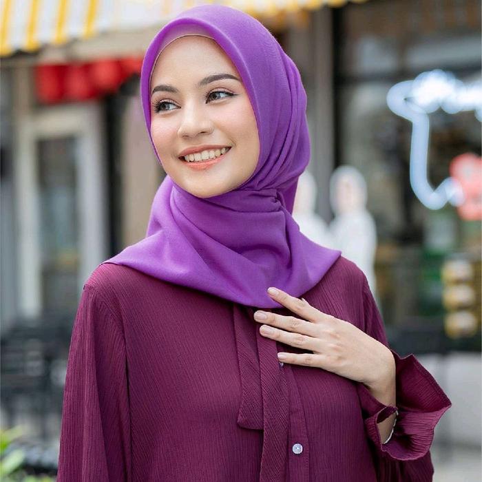Nibras Hijab Nandini Klim Purple Ungu Cerah Polos Basic Standard Plain Jilbab Kerudung Segi Empat Sq