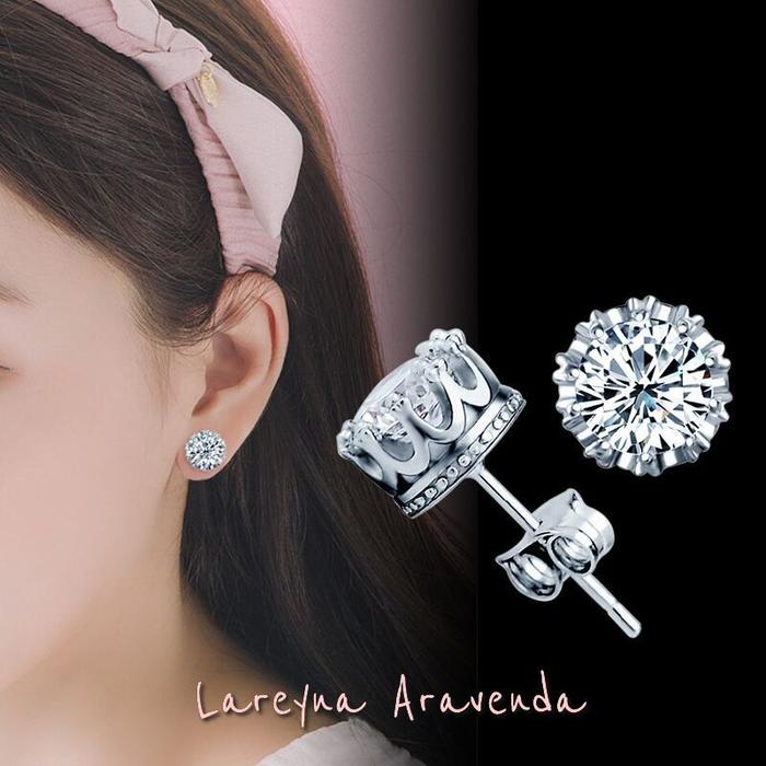 COD ON Anting Wanita Korea Silver S925 Motif Crown Kristal Crystal AT001