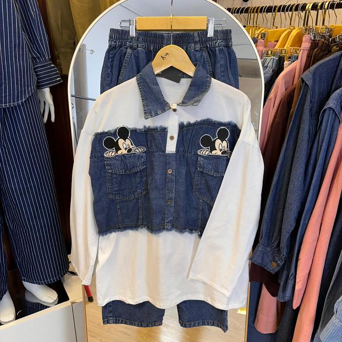 CAFAYA - One Set Premium Jeans Setelan celana dan Atasan - Mickey Series
