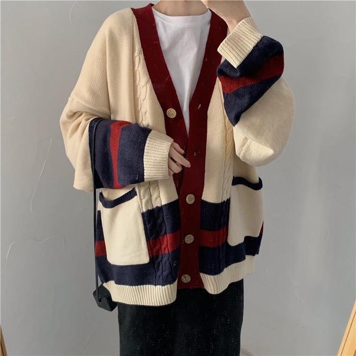 Promo Sweater longgar gaya korea pakaian luar sweater rajut kardigan jaket sweater lengan panjang wa