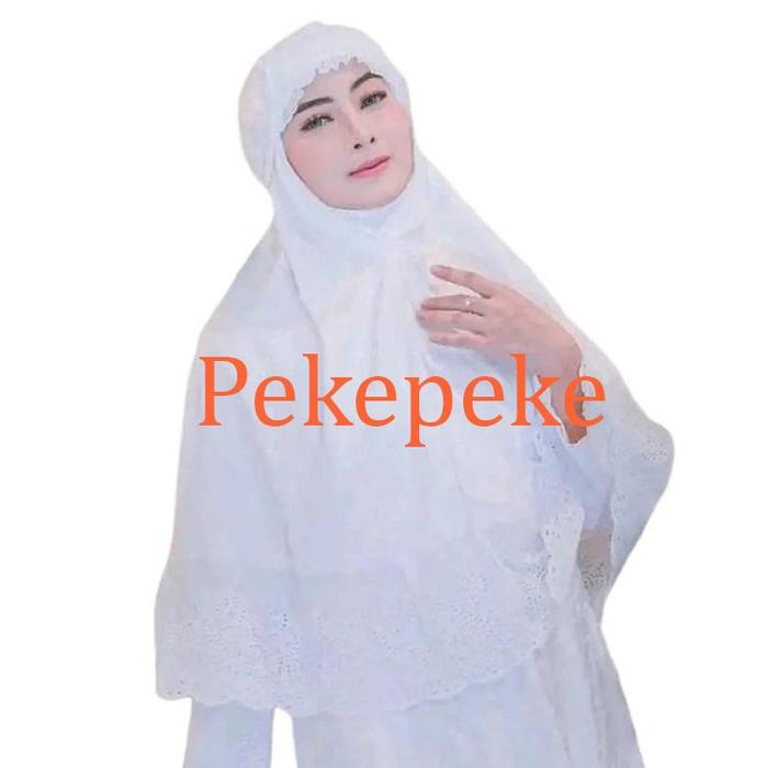 Jilbab Instan Wanita Bergo Katun Renda Super Premium Motif Bordir Hitam & Putih Kerudung Belah Sampi