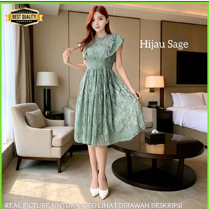 Classy Gaun Anak Perempuan 12-18thn Chiko Remaja Premium Blouse Gaun Midi Dress Hijau Sage