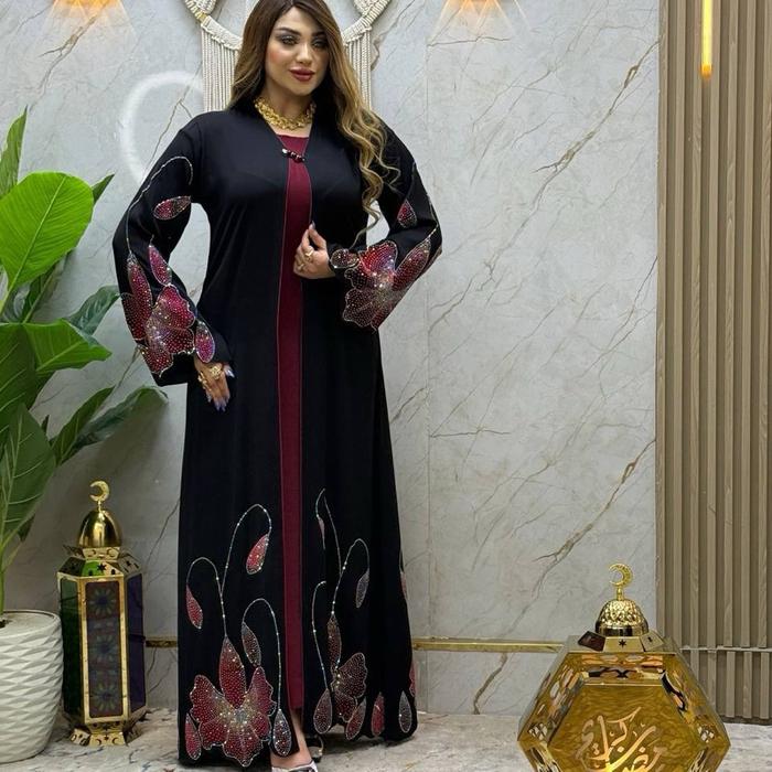 Abaya Qatar mata swarozkyi bertabut bintang Gold Dress Free pashmina
