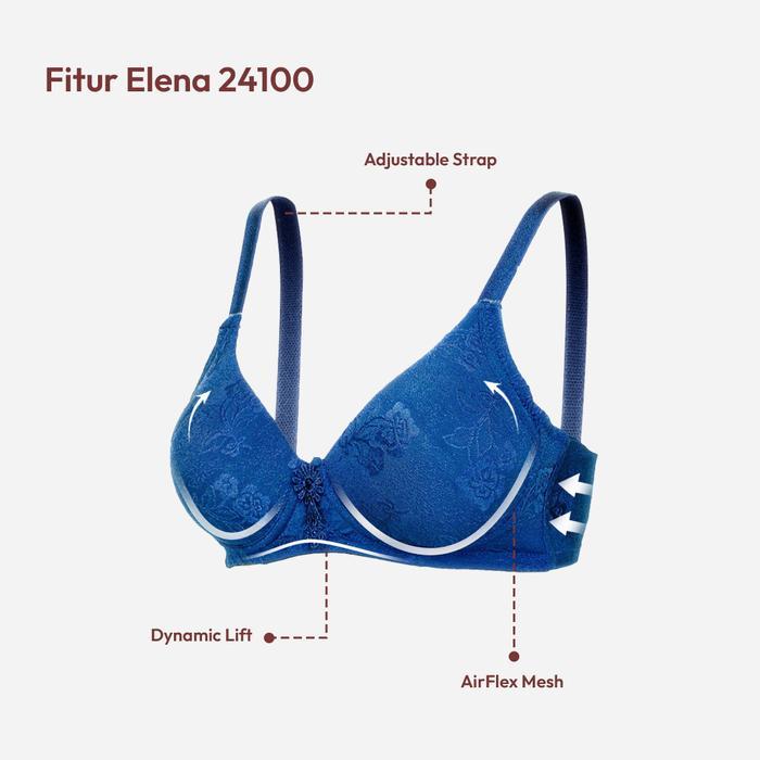 Elena Unwired Bra Tanpa kawat Busa Tipis Floral Cup B Kait 3 Tali Anti Selip 34B-40B E 24100