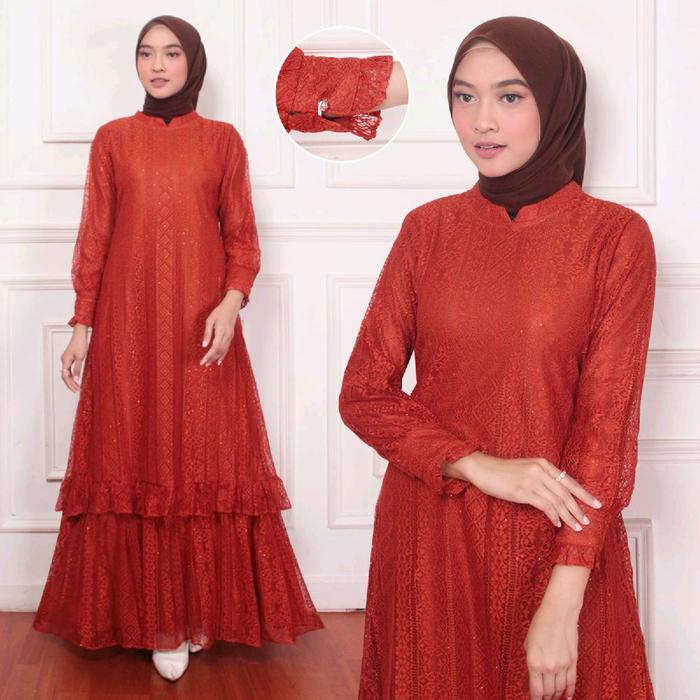 Claudia Dress Series / Gamis Brukat Muslim Malaysia / Gamis Lebaran Wanita Kekinian / Gamis Mewah Mu