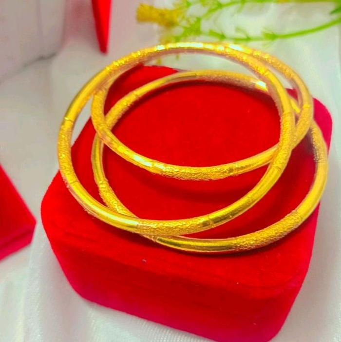 lapis kristal asli tembilahan gelang keroncong pasir  3set  warna mas 24k premium