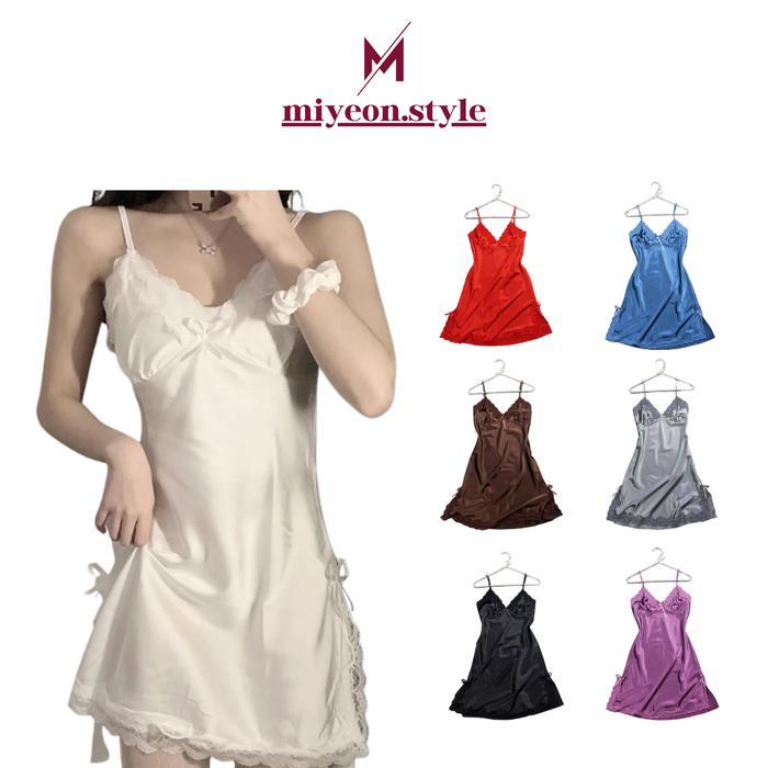 Miyeon BT001 Baju Piyama Tidur Lingerie Wanita Korea Sexy Dress Satin Mini Deep Kimono Daster Dewasa