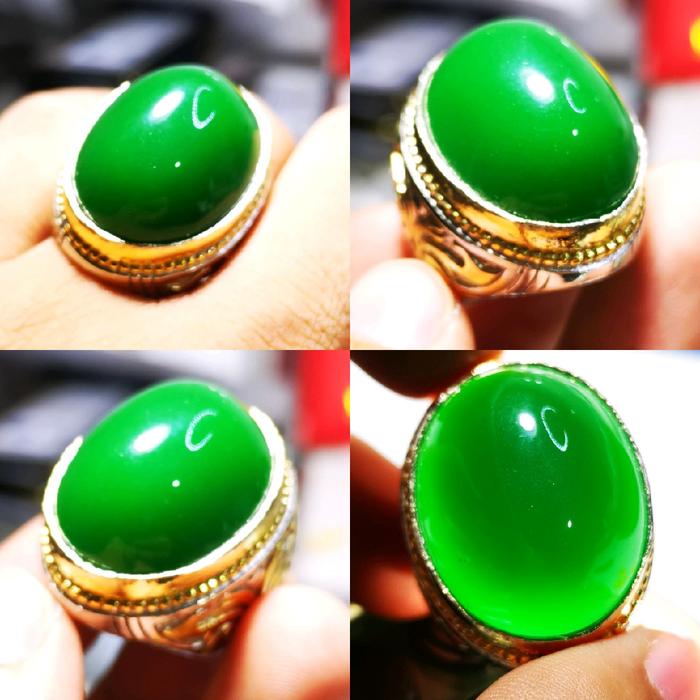 Cincin Batu Akik Pria Bacan Doko Hijau Botol  Tembus Senter