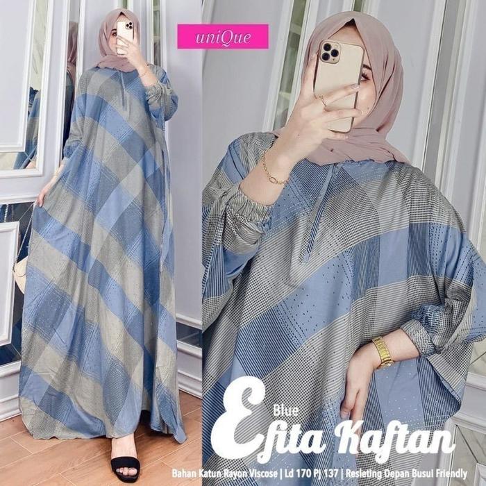 Efita Kaftan Unique Jumbo Busui Resleting Depan Kain Rayon Premium Tebal Wanita Muslim Panjang KAFTA