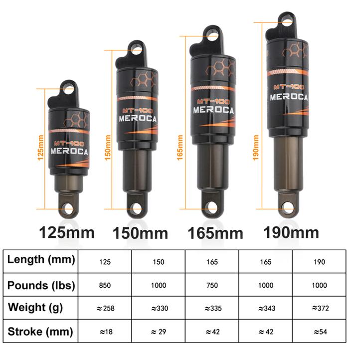 New Hot Bicycle Rear Shock Absorber 125/150/165/190mm Electric