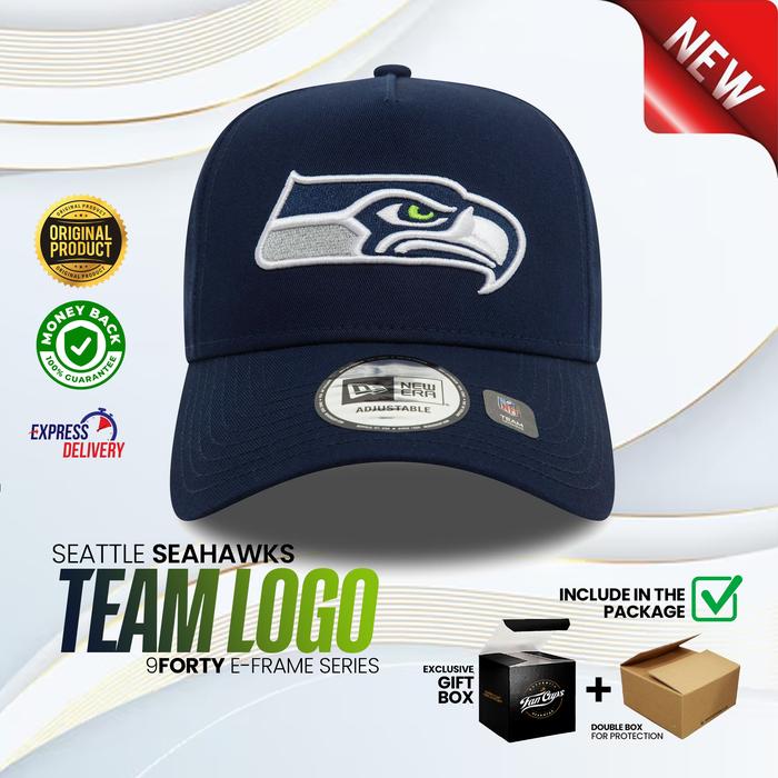 New Era Topi Original NFL Seattle Seahawks E-FRAME warna NAVY | FREE GIFT BOX