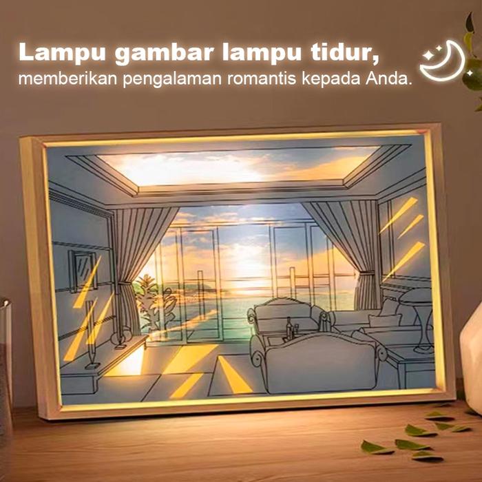 【Garansi 10 tahun】Lukisan Lampu Meja Dekoratif Lukisan Cahaya, lampu led kreatif, lampu malam kecil