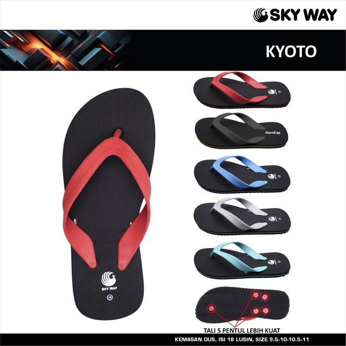 Sandal Japit Spon Karet SkyWay Kyoto empuk nyaman di pakai, anti putus dan lagi viral Jepit Black Pa