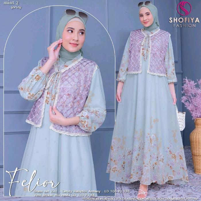 FELIOR SET SETELAN GAMIS INNER CERUTY OUTER BRUKAT PAKAIAN WANITA MUSLIMAH DEWASA BUSUI BAJU KONDANG