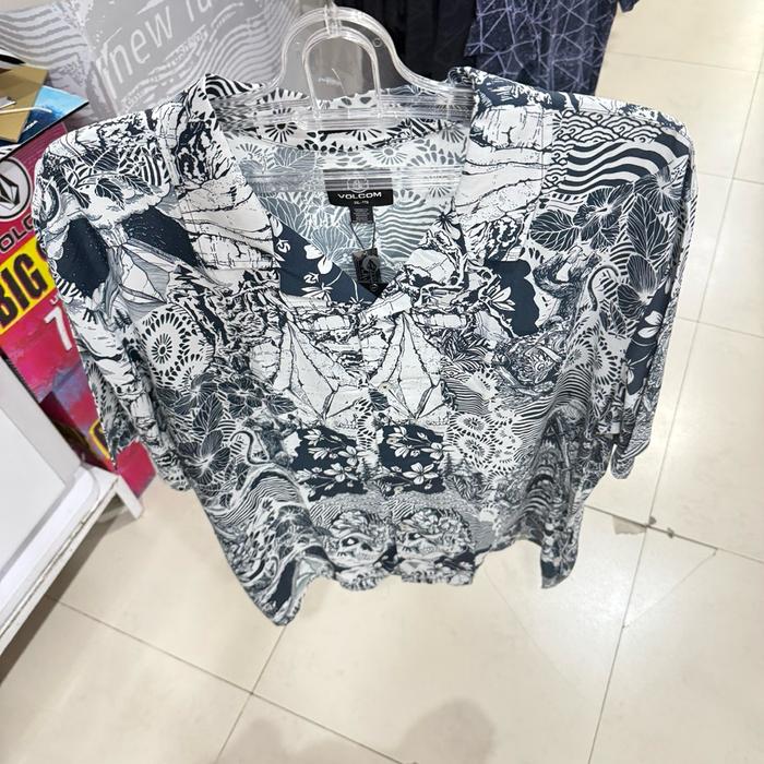 Kemeja Pria Volcom Original Bali Collage Short Sleeve Shirt Blue Mirage
