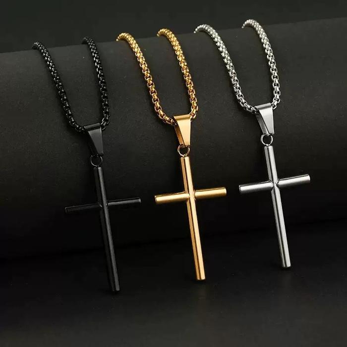Kalung Titanium Terbaru Liontin Salib Tabung Polos Silver Emas Hitam Anti Karat Dan Tidak Luntur