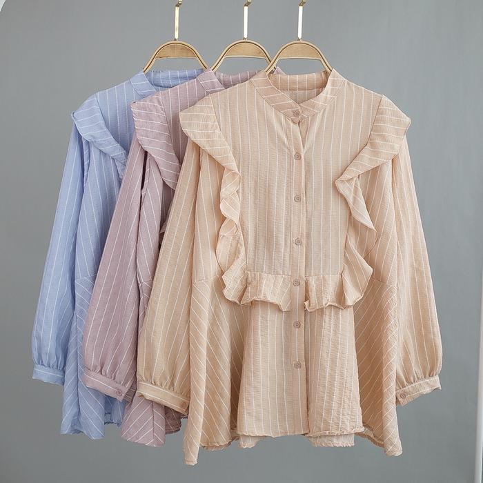 Blouse bunga ruffle / Kemeja bunga wanita / Blouse Wanita Lengan Panjang/ Blouse ruffle P47
