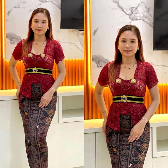 Oneset Kebaya Brokat Setelan Kebaya Bali Mewah Cantik Bahan Brokat Lembut Jahitan Rapi Size S-Xxl Dr