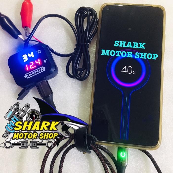 Voltmeter 3in1 motor Charger 2A Breket Spion Voltmeter-Charger-Thermometer Waterproof PANOM