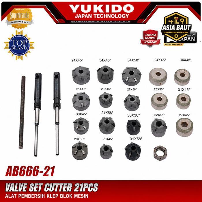YUKIDO Alat Setting Klep dan Reamer Valve Seat Cutter 21 PCS 1 Set Alat Skir Stel Klep Motor Set Bal