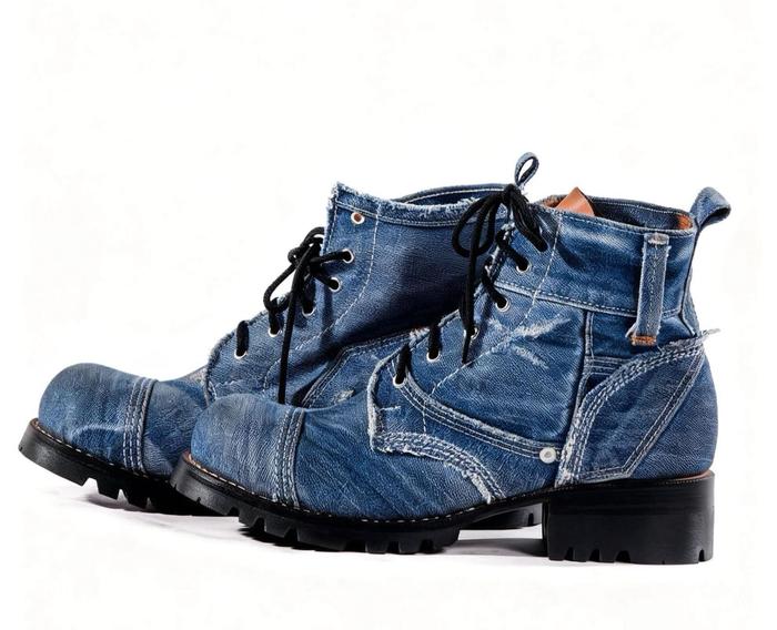 Washed Denim Western Boots