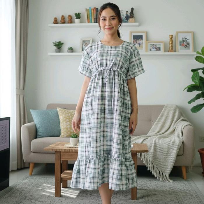 Daster Serut Bahan Shakila Motif Kotak Kotak