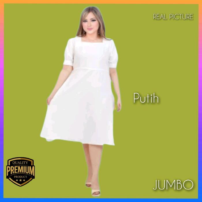 Midi Dress Wanita Jumbo Gaun Korea Perempuan Pesta Korea Bigsize Putih